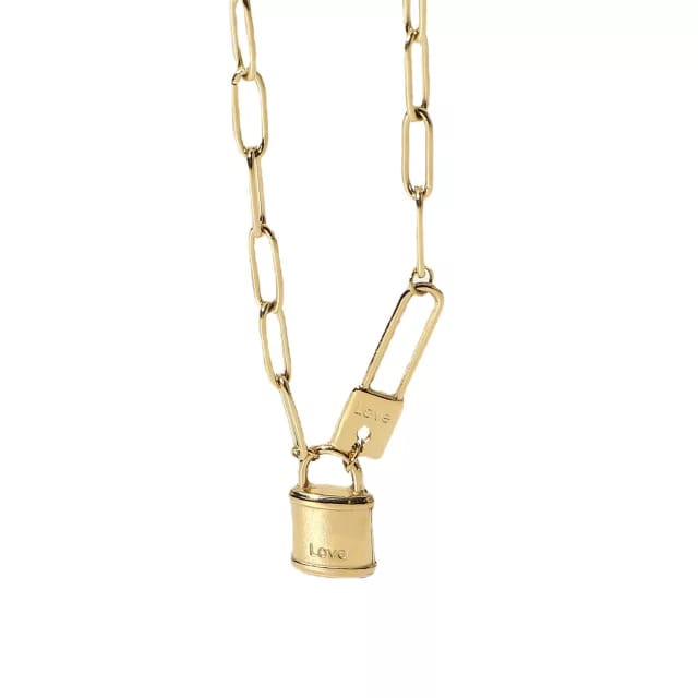 14K Gold Plated chunky lock and lock necklace – PINKKAKI